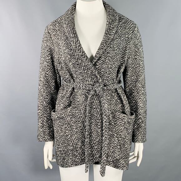 BILLY REID Size L Grey Black Wool Cotton Herringbone Belted Jacket - Picture 1 of 7